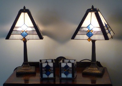 Custom designed Art Deco Style lamps and candle holders